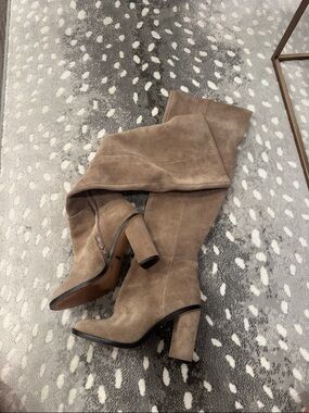 Gianni Bini Taupe Suede Over-the-Knee Block Heel Boots
